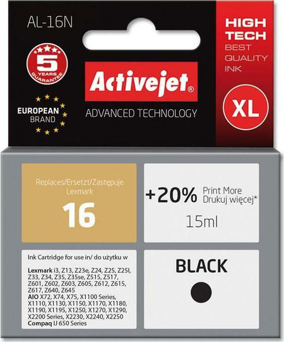 20210104141458_active_jet_symvato_melani_lexmark_10n0016_mayro Active Jet Συμβατό Μελάνι Εκτυπωτή InkJet Lexmark 16 10N0016 15ml Μαύρο 1τμχ - Image 1