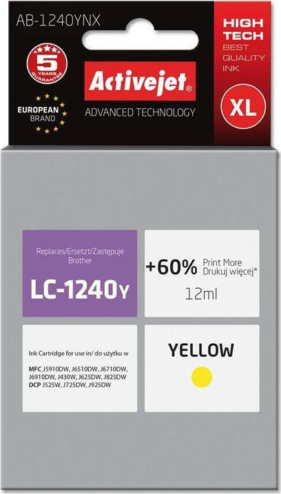 Active Jet Συμβατό Μελάνι Εκτυπωτή InkJet Brother LC-1240Y 12ml Κίτρινο