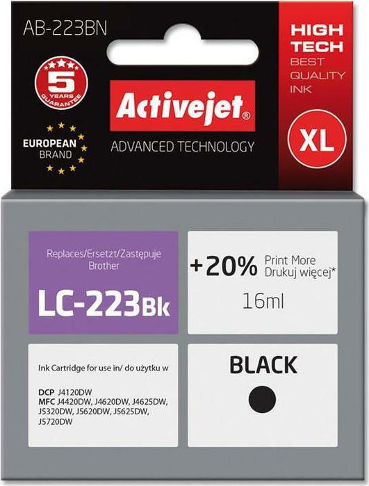 Active Jet Συμβατό Μελάνι Εκτυπωτή InkJet Brother LC-223BK 16ml Μαύρο