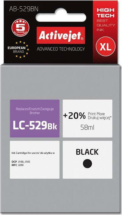 Active Jet Συμβατό Μελάνι Εκτυπωτή InkJet Brother LC-529BK 58ml Μαύρο