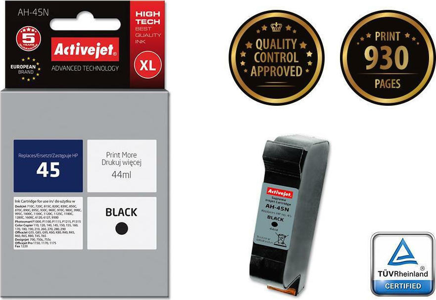 Active Jet Συμβατό Μελάνι Εκτυπωτή InkJet HP 45 51645A 44ml Μαύρο 1τμχ