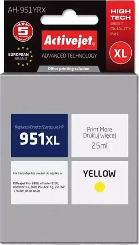 Active Jet Συμβατό Μελάνι Εκτυπωτή InkJet HP 951XL CN048AE 25ml Κίτρινο