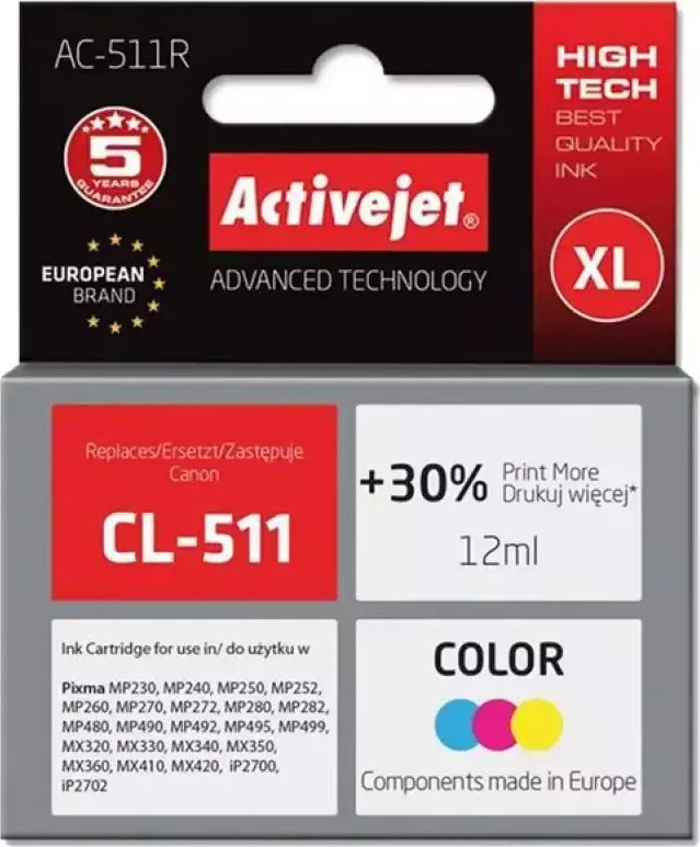 Active Jet Συμβατό Μελάνι Εκτυπωτή InkJet Canon CL-511 12ml Πολλαπλό (Color)