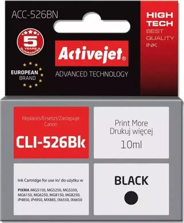 Active Jet Συμβατό Μελάνι Εκτυπωτή InkJet Canon CLI-526BK 10ml Μαύρο