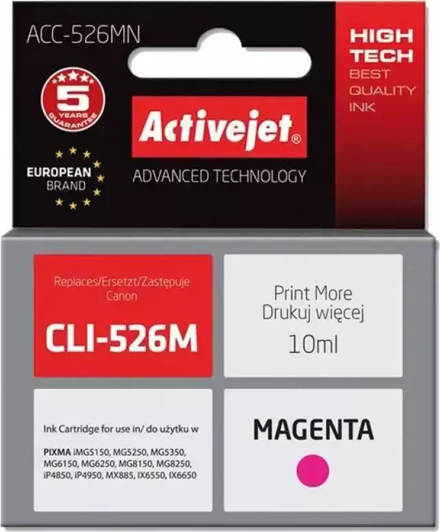 Active Jet Συμβατό Μελάνι Εκτυπωτή InkJet Canon CLI-526M 10ml Ματζέντα