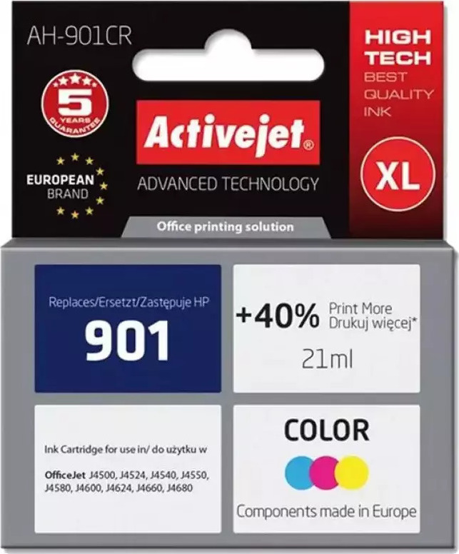 Active Jet Συμβατό Μελάνι Εκτυπωτή InkJet HP 901 CC656AE 500 Σελίδων 21ml Πολλαπλό (Color)