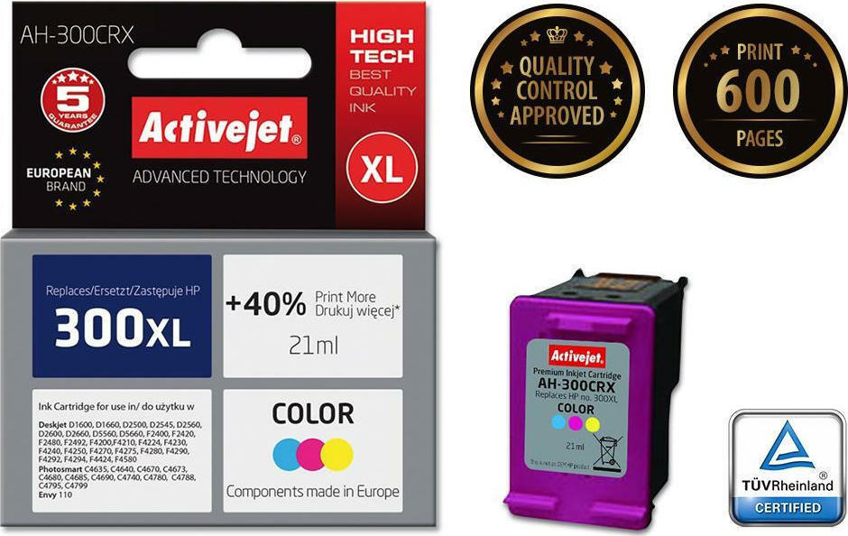 Active Jet Συμβατό Μελάνι Εκτυπωτή InkJet HP 300CXL CC644EE 21ml Πολλαπλό (Color)