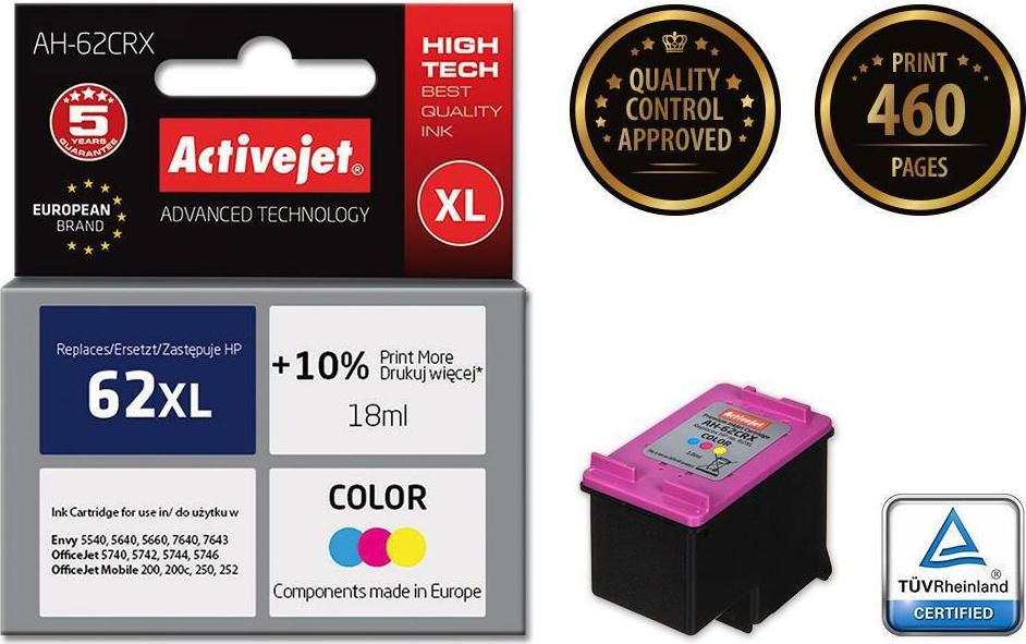 Active Jet Συμβατό Μελάνι Εκτυπωτή InkJet HP 62XL C2P07AE 460 Σελίδων 18ml Πολλαπλό (Color)