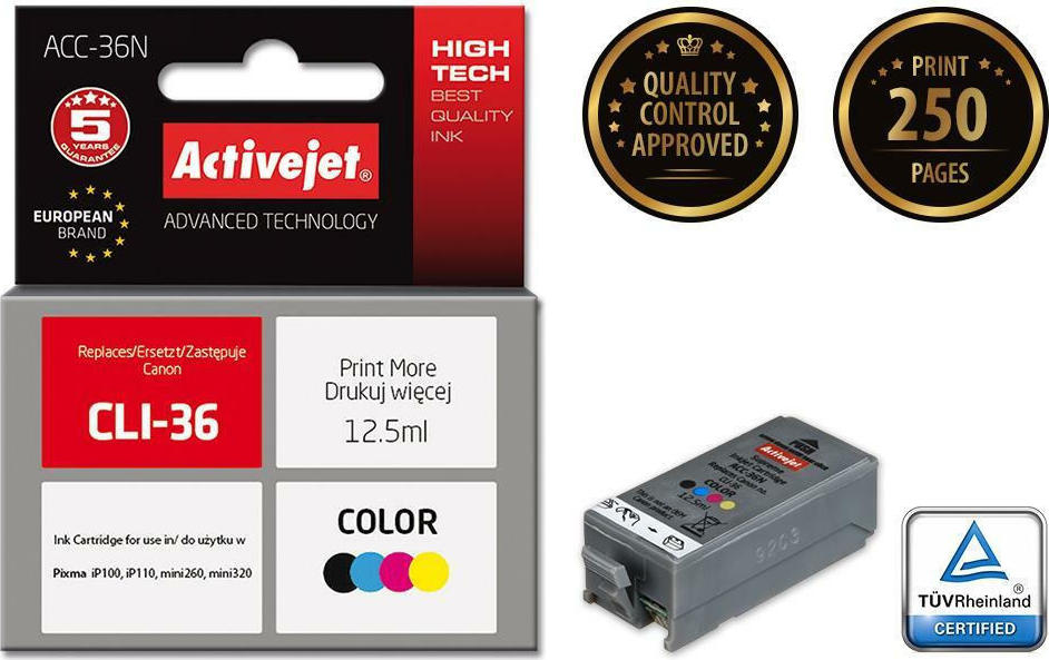 Active Jet Συμβατό Μελάνι Εκτυπωτή InkJet Canon CLI-36 Πολλαπλό (Color) / Μαύρο