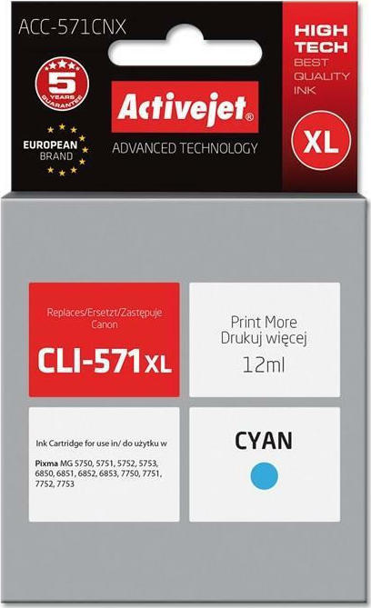Active Jet Συμβατό Μελάνι Εκτυπωτή InkJet Canon CLI-571XL 12ml Κυανό