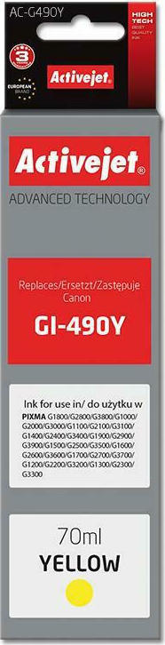 Active Jet Συμβατό Μελάνι Εκτυπωτή InkJet Canon GI-490Y 70ml Κίτρινο