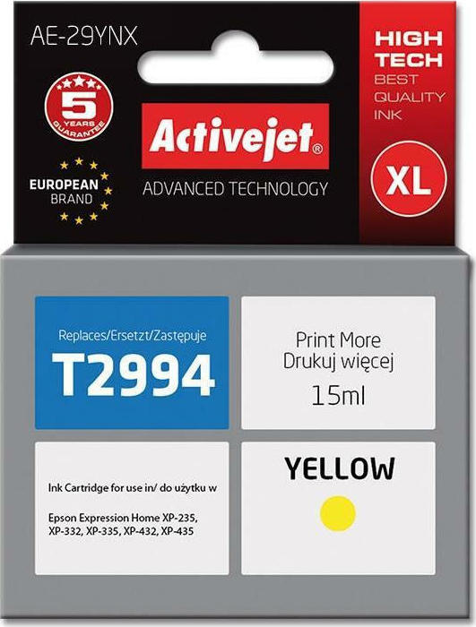 Active Jet Συμβατό Μελάνι Εκτυπωτή InkJet Epson 29XL T2994 15ml Κίτρινο 1τμχ