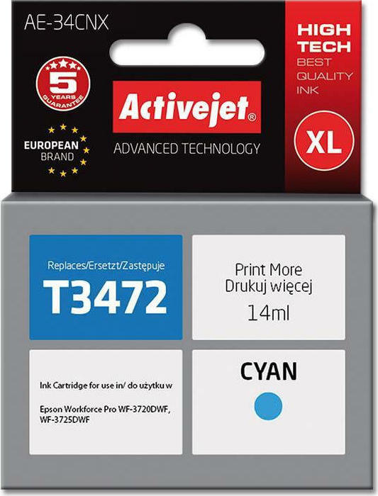 Active Jet Συμβατό Μελάνι Εκτυπωτή InkJet Epson T3472 14ml Κυανό