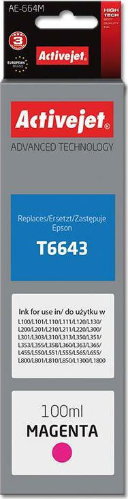 20210114134348_active_jet_symvato_melani_epson_t6643_matzenta Active Jet Συμβατό Μελάνι Εκτυπωτή InkJet Epson T6643 100ml Ματζέντα - Image 1