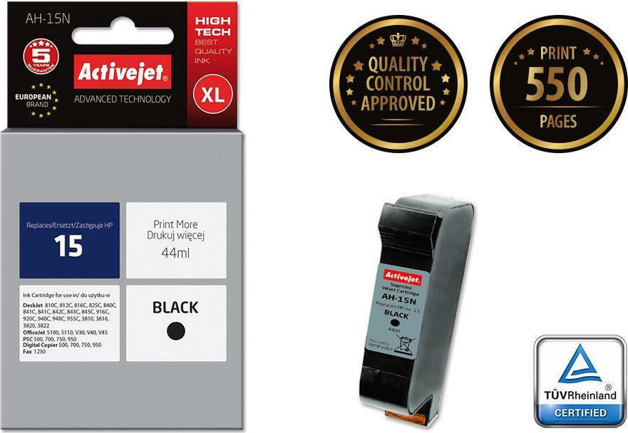 Active Jet Συμβατό Μελάνι Εκτυπωτή InkJet HP 15 C6615N 44ml Μαύρο