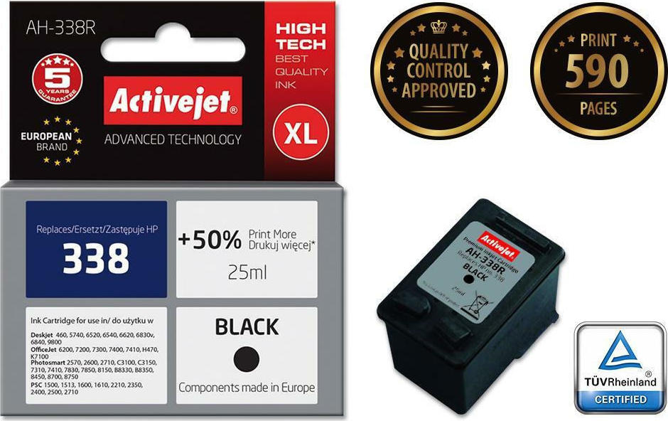 Active Jet Συμβατό Μελάνι Εκτυπωτή InkJet HP 338 C8765EE 25ml Μαύρο