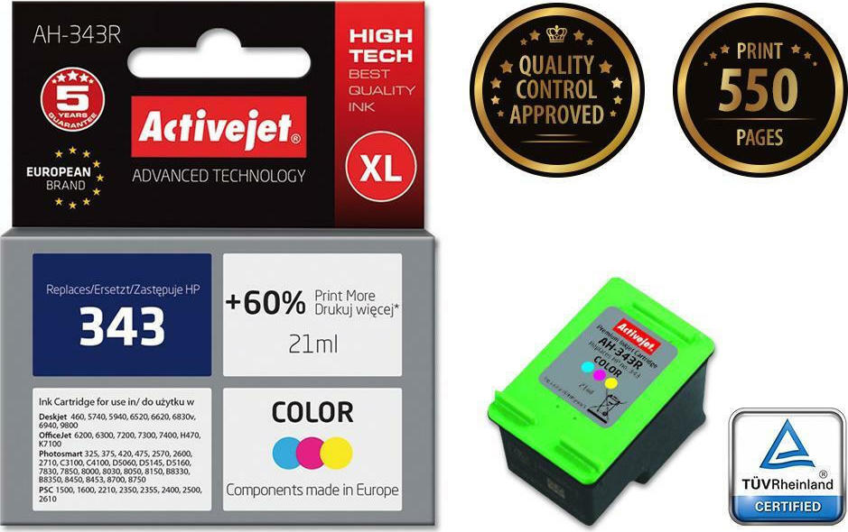 Active Jet Συμβατό Μελάνι Εκτυπωτή InkJet HP 343 C8766EE 21ml Πολλαπλό (Color)