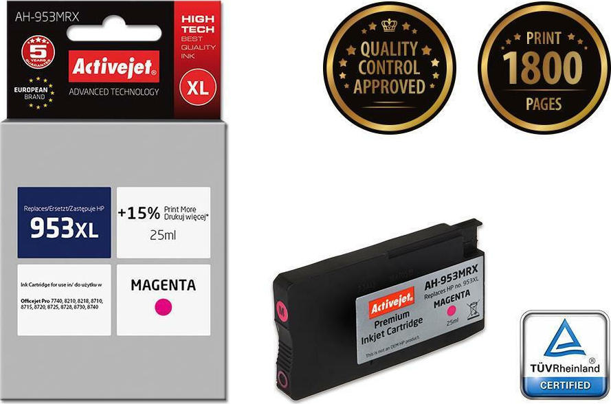 Active Jet Συμβατό Μελάνι Εκτυπωτή InkJet HP 953XL F6U17AE 1800 Σελίδων 25ml Ματζέντα