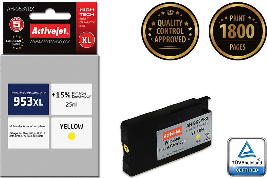 Active Jet Συμβατό Μελάνι Εκτυπωτή InkJet HP 953XL F6U18AE 1800 Σελίδων 25ml Κίτρινο 1τμχ