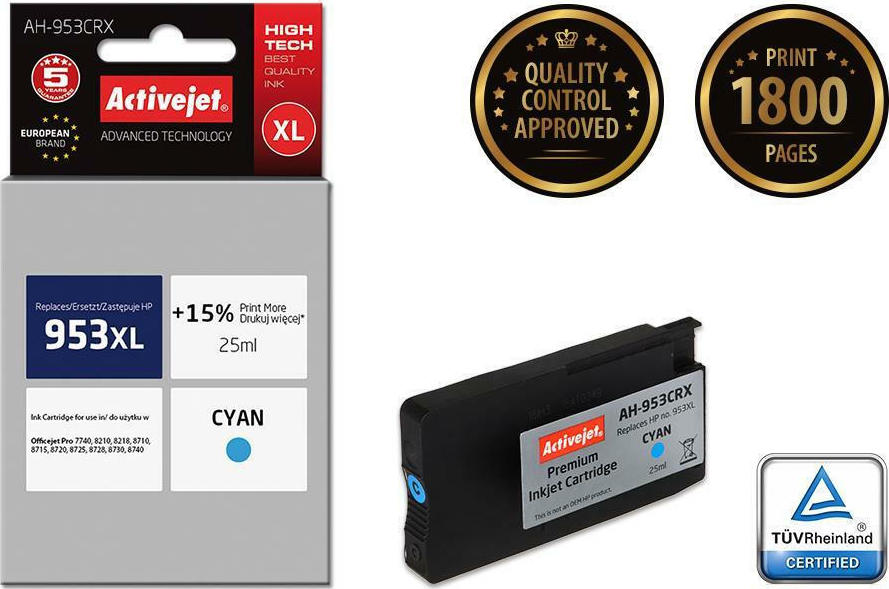 Active Jet Συμβατό Μελάνι Εκτυπωτή InkJet HP 953XL F6U16AE 1800 Σελίδων 25ml Κυανό