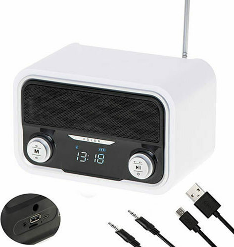 Adler AD1185 Επιτραπέζιο Ραδιόφωνο Μπαταρίας με Bluetooth και USB Λευκό