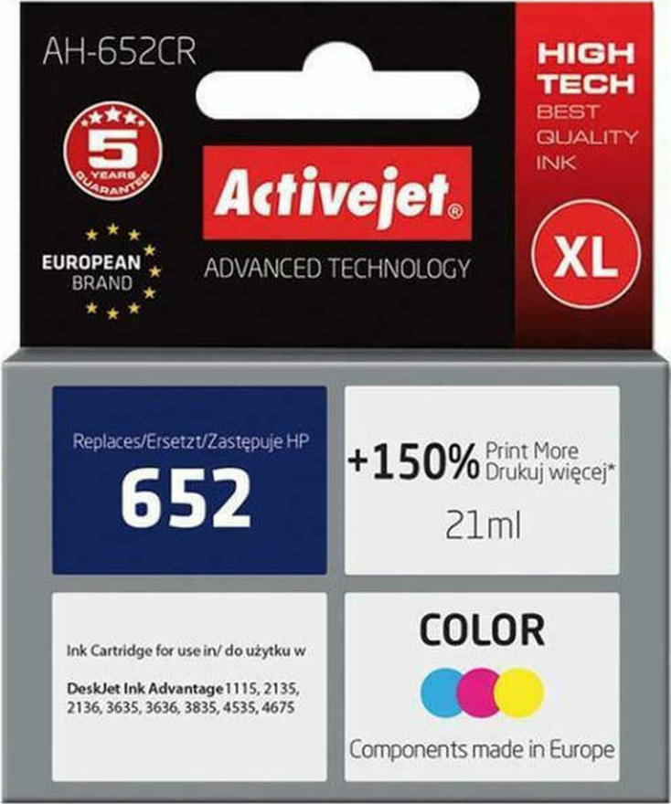 Active Jet Συμβατό Μελάνι Εκτυπωτή InkJet HP 652 F6V24AE 500 Σελίδων 21ml Πολλαπλό (Color)