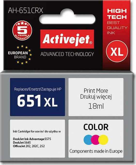 Active Jet Συμβατό Μελάνι Εκτυπωτή InkJet HP 651XL C2P11AE 330 Σελίδων 18ml Πολλαπλό (Color)
