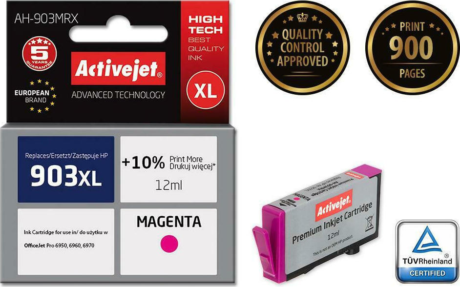 Active Jet Συμβατό Μελάνι Εκτυπωτή InkJet HP 903XL T6M07AE 12ml Ματζέντα 1τμχ