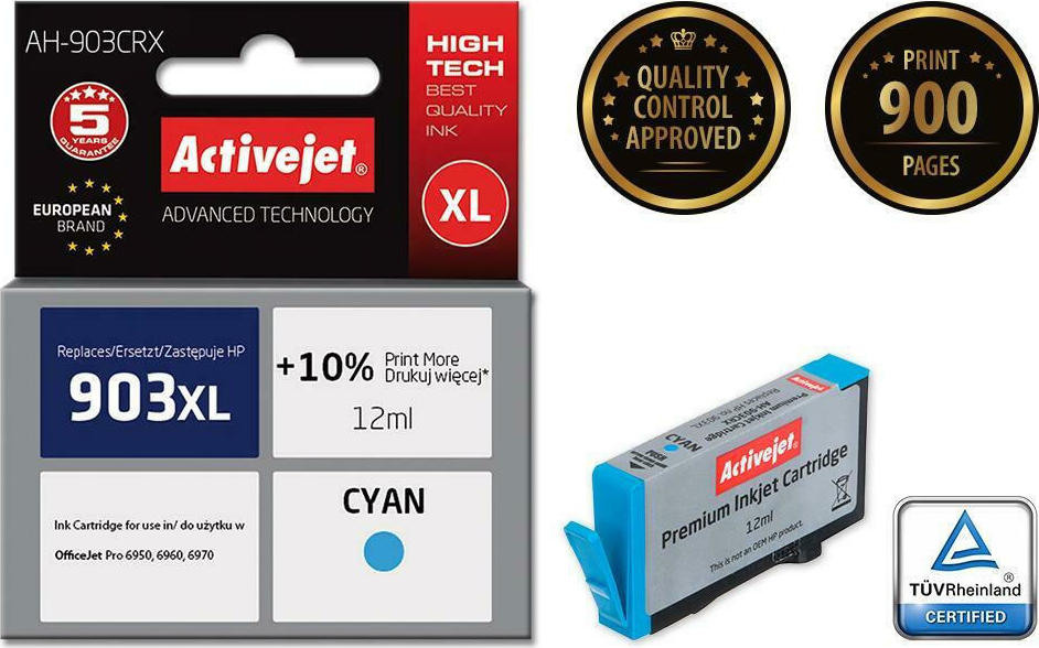 Active Jet Συμβατό Μελάνι Εκτυπωτή InkJet HP 903XL T6M03AE 12ml Κυανό