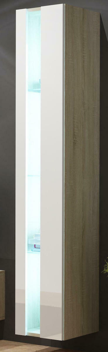 20210212131725_vigo_new_40x30x180cm_sonoma_white Vigo New Κρεμαστή Βιτρίνα Σαλονιού από Μοριοσανίδα με Τζάμι Sonoma / White 40x30x180cm - Image 1