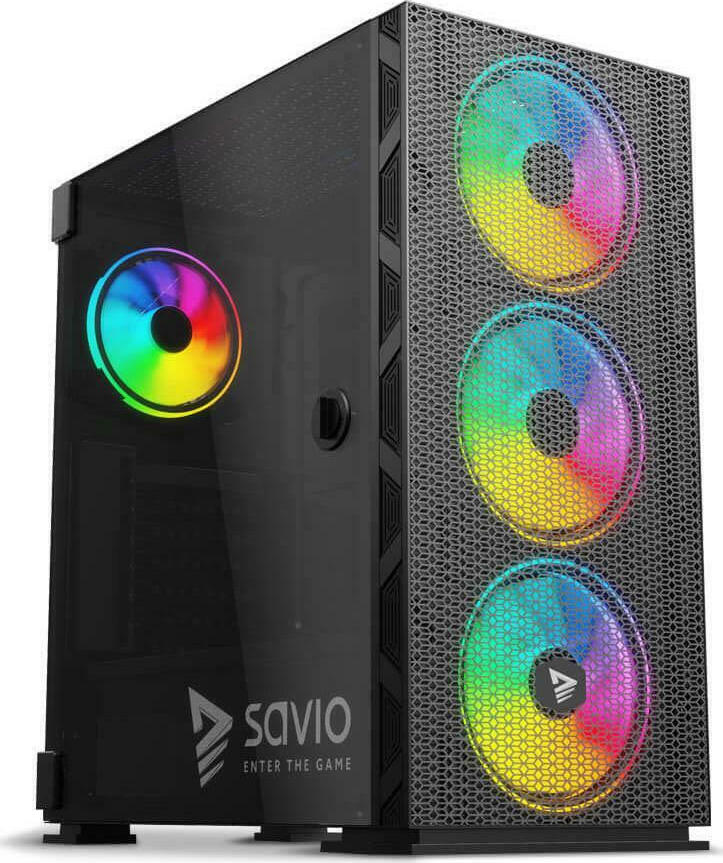 Savio Raptor X1 ARGB Gaming Midi Tower Κουτί Υπολογιστή με Πλαϊνό Παράθυρο Μαύρο