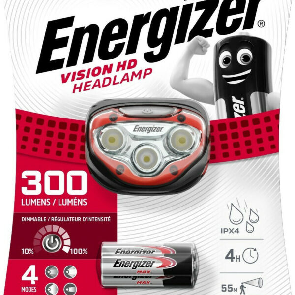 Energizer Vision HD Στεγανός Φακός Κεφαλής LED 300lm 3τμχ