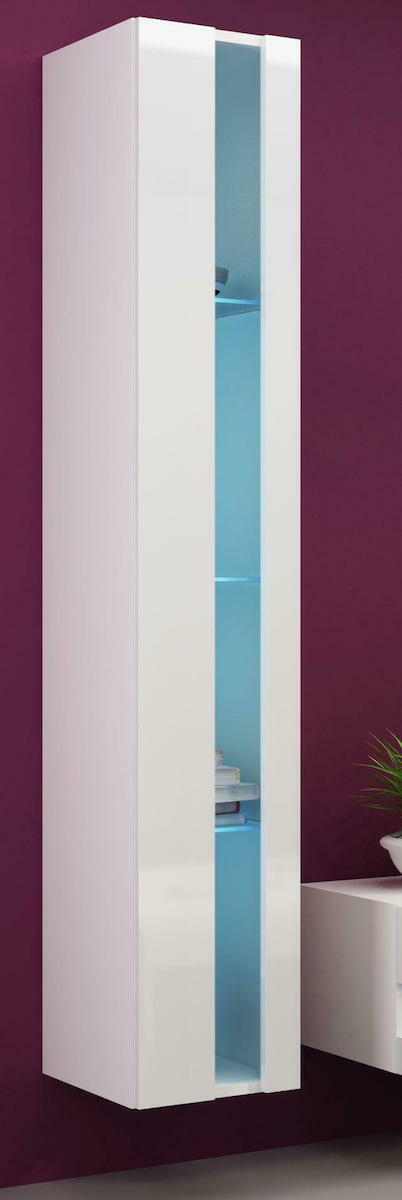 20210302165225_vigo_new_40x30x180cm_white_white_gloss Vigo New Κρεμαστή Βιτρίνα Σαλονιού από Μοριοσανίδα με Τζάμι & Φωτισμό White / White Gloss 40x30x180cm - Image 1