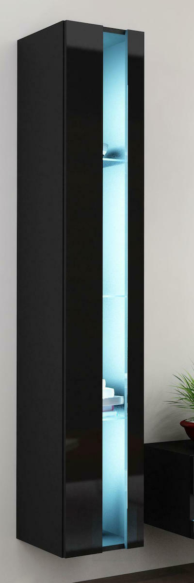 20210302165338_vigo_40x30x180cm_black_black_gloss Vigo Κρεμαστή Βιτρίνα από Μοριοσανίδα - Image 1