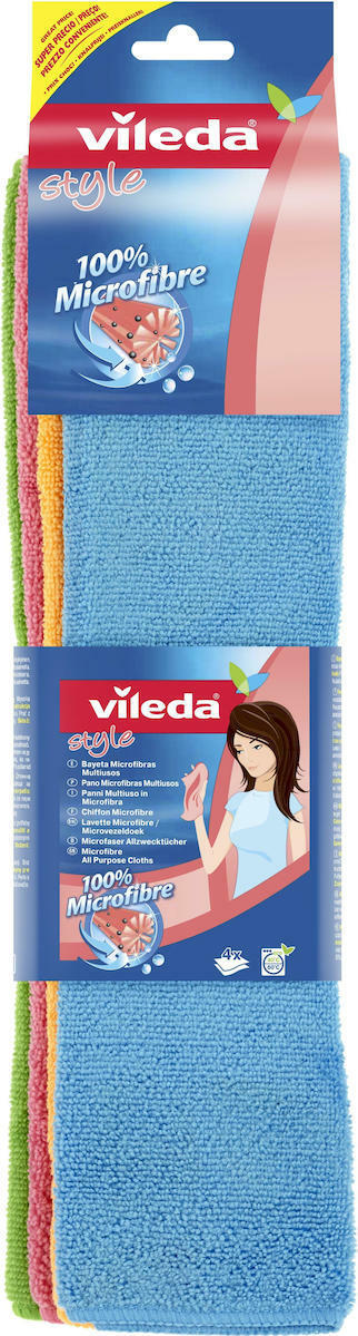 20210303112208_vileda_pani_katharismou_me_mikroines_style_blue_green_orange_red_141413_4tmch Vileda Style Πανάκια Καθαρισμού με Μικροΐνες Γενικής Χρήσης Πολύχρωμα 36x38εκ. 4τμχ - Image 1