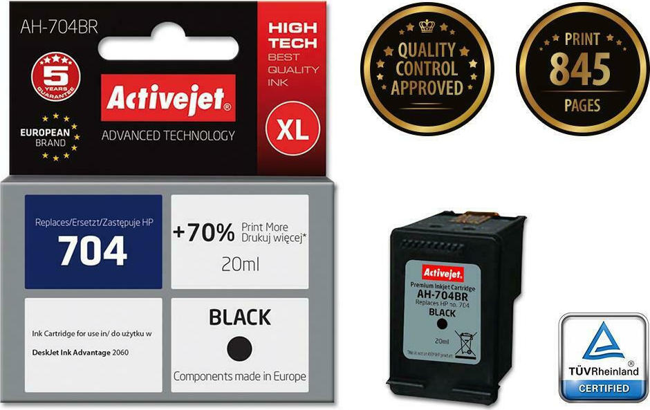 Active Jet Συμβατό Μελάνι Εκτυπωτή InkJet HP 704 CN692AE Μαύρο