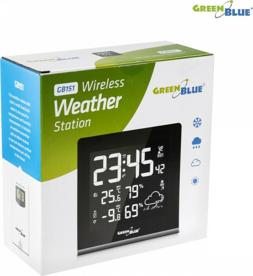 20210505095439_50c9afd0 Green Blue GB151 Ασύρματος Μετεωρολογικός Σταθμός Ψηφιακός Επιτραπέζιος Μαύρος - Image 3