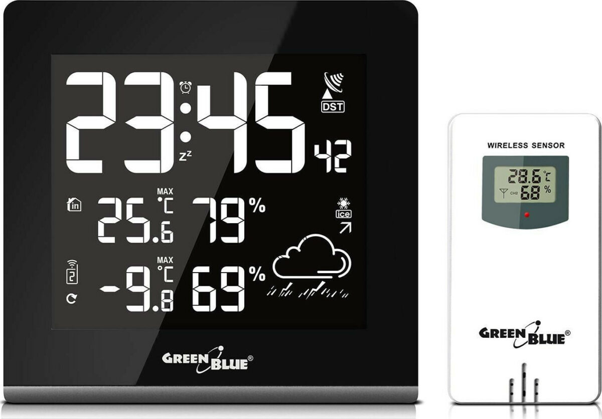 Green Blue GB151 Ασύρματος Μετεωρολογικός Σταθμός Ψηφιακός Επιτραπέζιος Μαύρος - Image 2