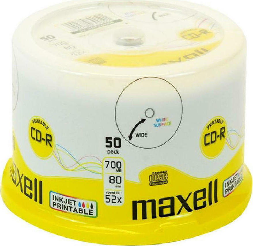20210517135411_maxell_cd_r_printable_700mb_50tmch_cd0195 Maxell Εγγράψιμα CD-R 52x Printable 700MB Cake Box 50τμχ - Image 1
