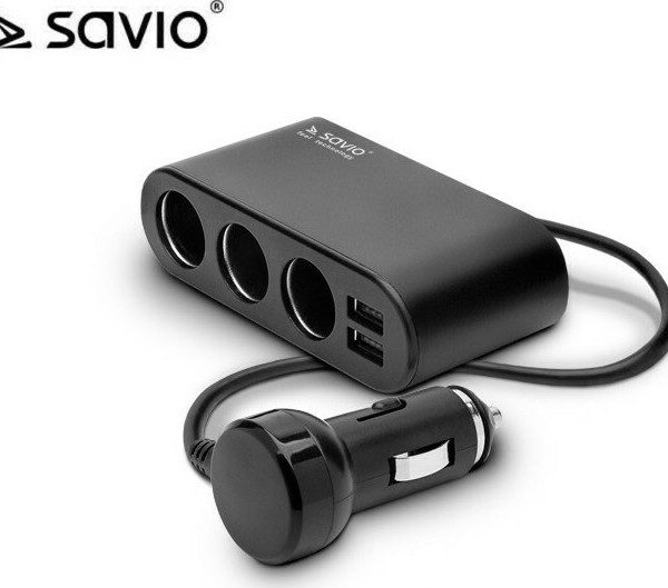 Savio SA-024 Φορτιστής Αυτοκινήτου με Θύρες 2xUSB-A 3xΑναπτήρα και Καλώδιο Ενσωματωμένο