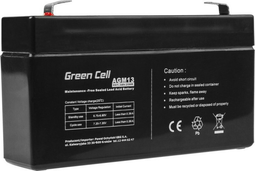 20211007155752_green_cell_mpataria_ups_me_choritikotita_1_3ah_kai_tasi_6v_agm13 Green Cell με Χωρητικότητα 1.3Ah και Τάση 6V AGM13 1τμχ - Image 1