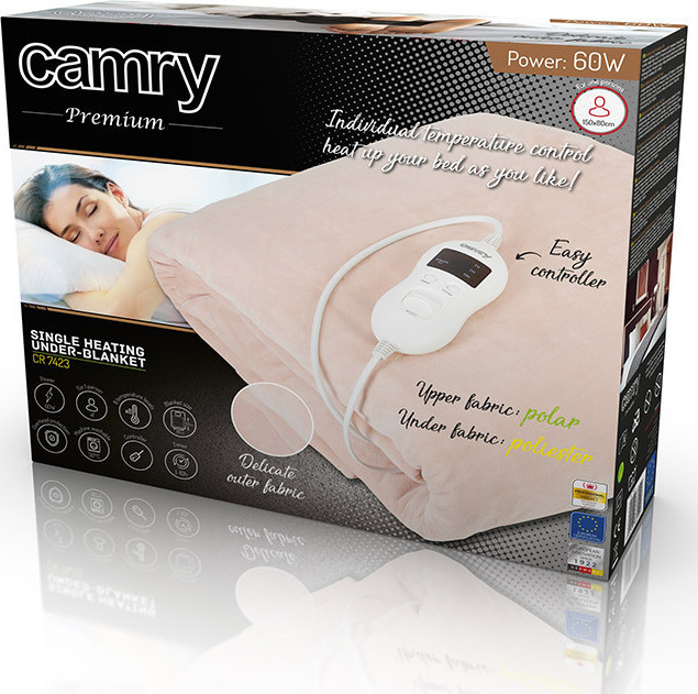 20211022144701_7b16a588 Camry CR 7423 CR7423 Μονή Ηλεκτρική Κουβέρτα Μπεζ 80W - Image 7