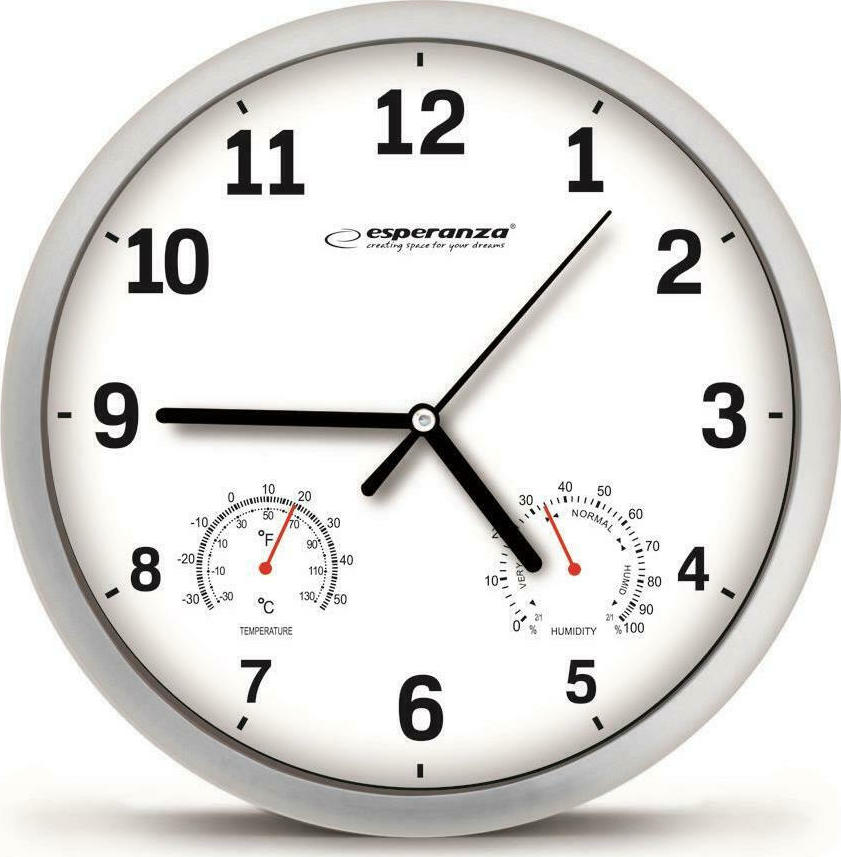 Esperanza Lyon Ρολόι Τοίχου Πλαστικό Λευκό Ø25cm EHC016W