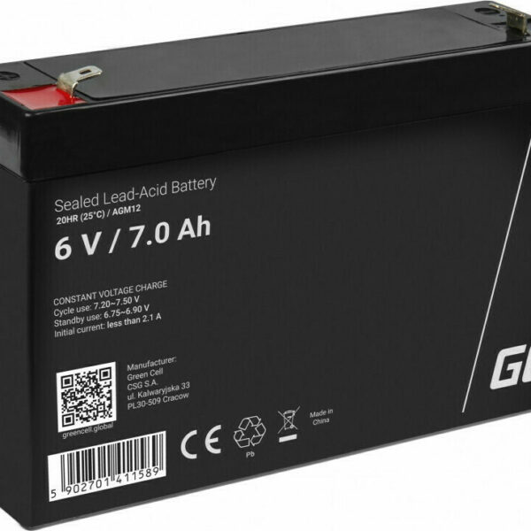 Green Cell με Χωρητικότητα 7Ah και Τάση 6V AGM12 1τμχ
