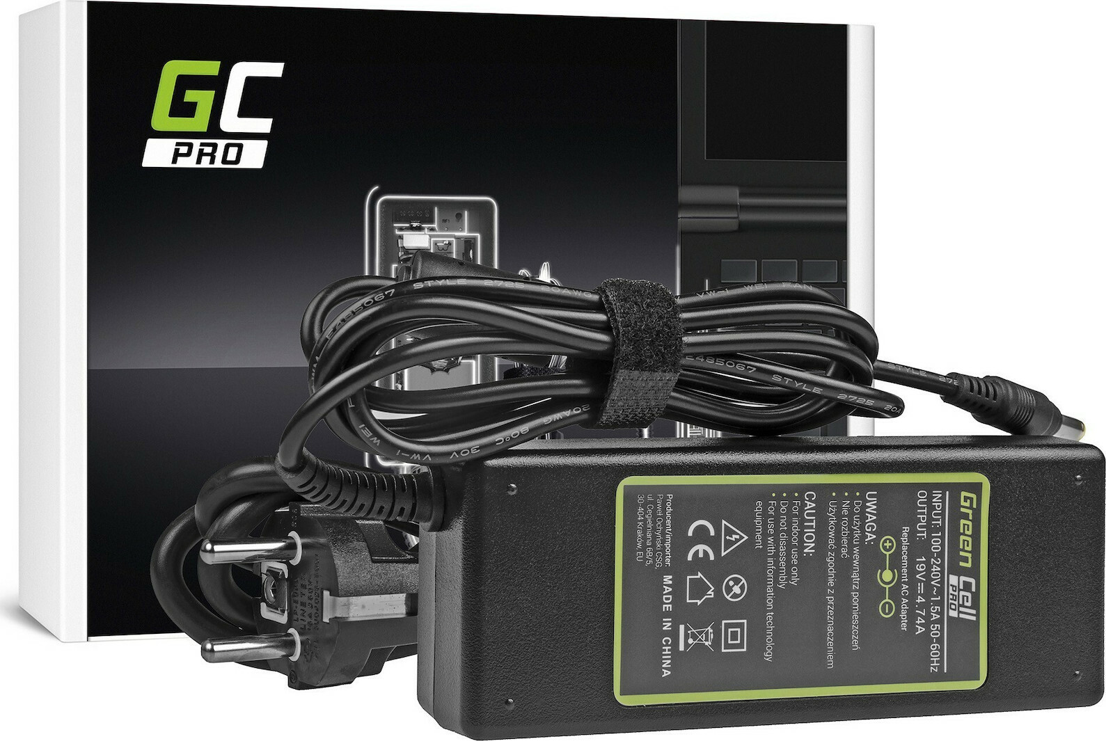 20211126151937_green_cell_ac_adapter_90w_ad14p Green Cell Pro Φορτιστής Laptop 90W 19V 4.74A για Compaq με Αποσπώμενο Καλώδιο Τροφοδοσίας - Image 1