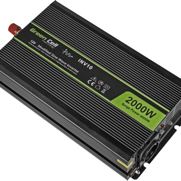 Green Cell Inverter Αυτοκινήτου Τροποποιημένου Ημιτόνου 2000W για Μετατροπή 12V DC σε 230V AC με 1xUSB