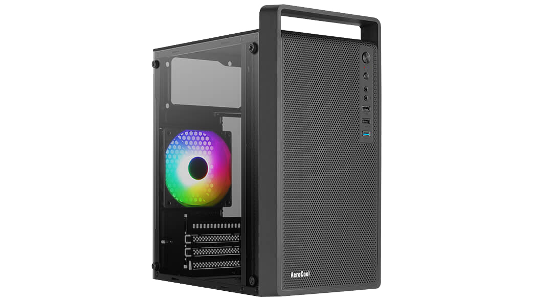 Aerocool CS-109 Gaming Mini Tower Κουτί Υπολογιστή με Πλαϊνό Παράθυρο και RGB Φωτισμό Μαύρο