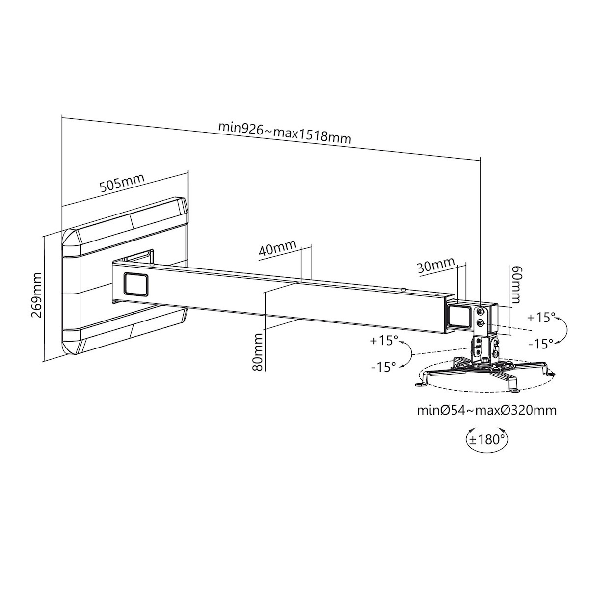20220615150835_efd36c96 Maclean Energy Βάση Projector Τοίχου Maclean με Μέγιστο Φορτίο 15kg Μαύρη - Image 10