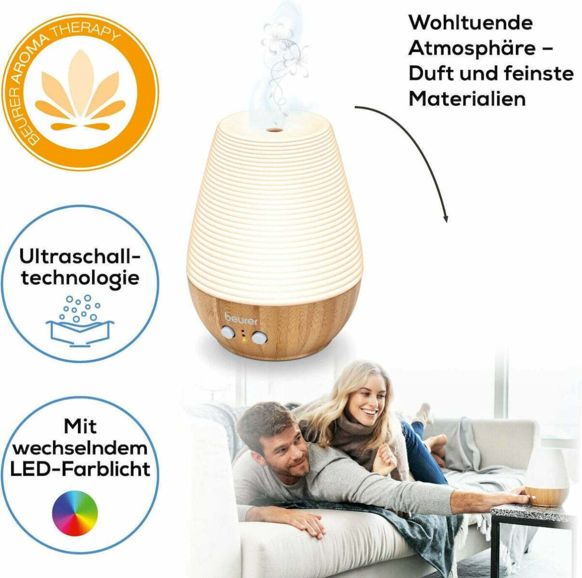 Beurer Led Συσκευή Αρωματοθεραπείας Υπερήχων LA 40 με Χρονοδιακόπτη Λευκή 12W - Image 6