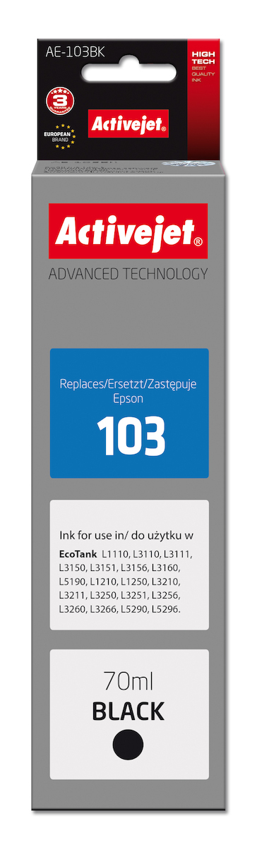 Active Jet Συμβατό Μελάνι Εκτυπωτή InkJet Epson 103 C13T00S14A 70ml Μαύρο